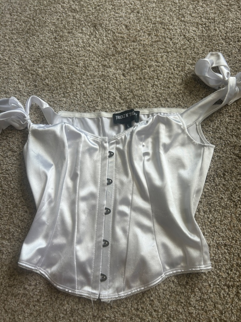 Dolls Kill White Satin Off-Shoulder Corset Camisole - Picture 4 of 4